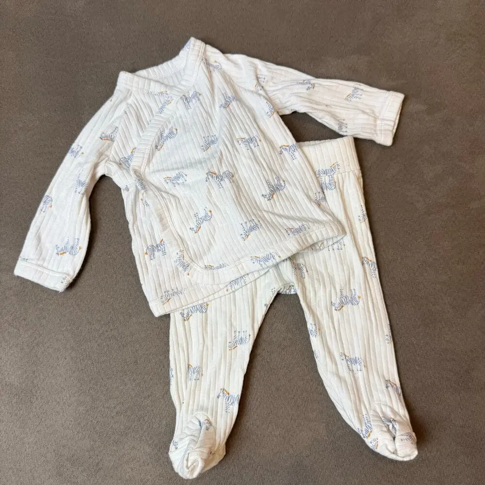 Carter's Baby Outfit Zebra Print Ribbed Top Pants 3 Months White Blue